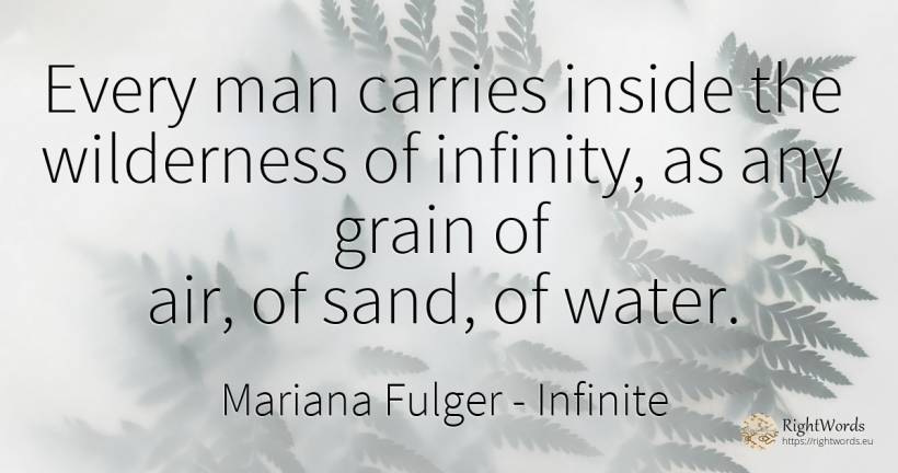Every man carries inside the wilderness of infinity, as... - Mariana Fulger, quote about infinite, air, water, man