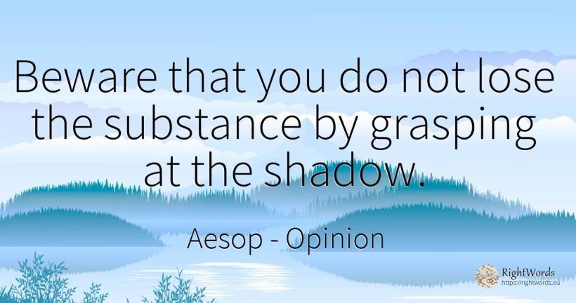 Beware that you do not lose the substance by grasping at... - Aesop (Aesopus), quote about opinion, shadow