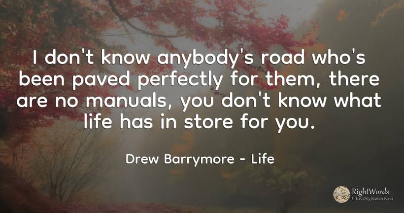 I don't know anybody's road who's been paved perfectly... - Drew Barrymore, quote about life