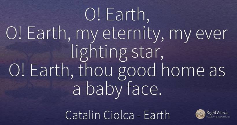 O! Earth, O! Earth, my eternity, my ever lighting star, ... - Catalin Ciolca, quote about earth, eternity, celebrity, home, good, good luck, face