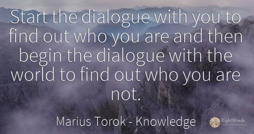Start the dialogue with you to find out who you are and... - Marius Torok (Darius Domcea), quote about knowledge, world