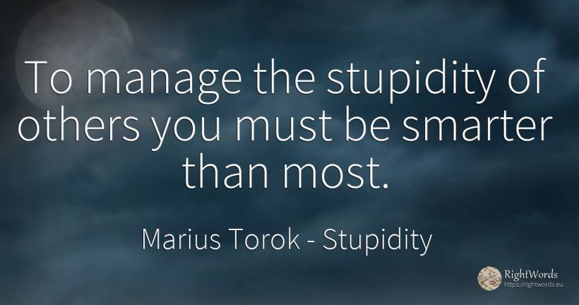 To manage the stupidity of others you must be smarter... - Marius Torok (Darius Domcea), quote about stupidity