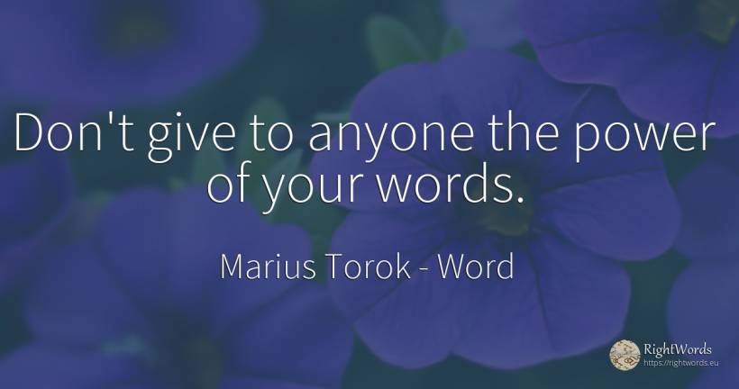 Don't give to anyone the power of your words. - Marius Torok (Darius Domcea), quote about word, power