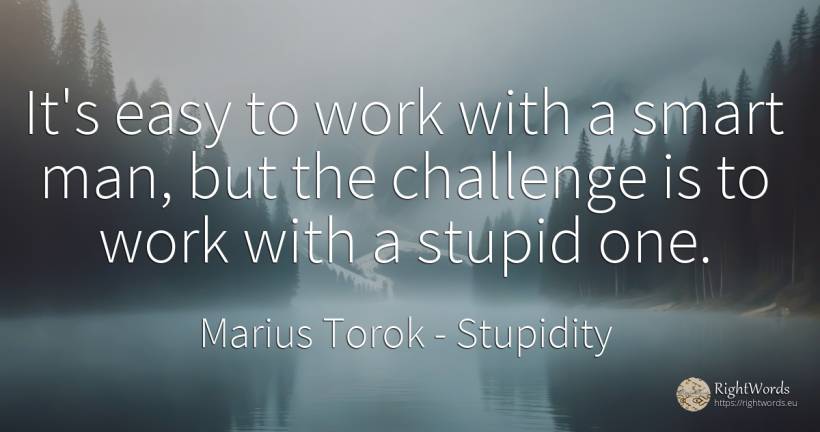 It's easy to work with a smart man, but the challenge is... - Marius Torok (Darius Domcea), quote about stupidity, intelligence, work, man