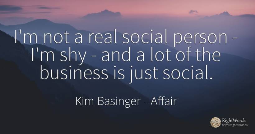 I'm not a real social person - I'm shy - and a lot of the... - Kim Basinger, quote about affair, people, real estate