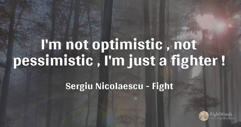 I'm not optimistic, not pessimistic, I'm just a fighter! - Sergiu Nicolaescu, quote about fight