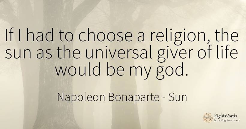 If I had to choose a religion, the sun as the universal... - Napoleon Bonaparte, quote about sun, religion, god, life