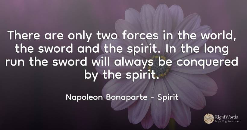 There are only two forces in the world, the sword and the... - Napoleon Bonaparte, quote about force, spirit, world