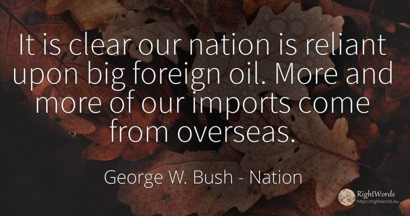 It is clear our nation is reliant upon big foreign oil.... - George W. Bush, quote about nation