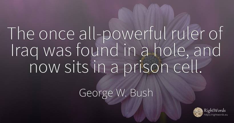 The once all-powerful ruler of Iraq was found in a hole, ... - George W. Bush