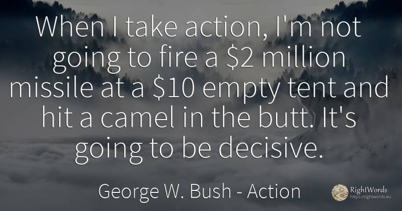 When I take action, I'm not going to fire a $2 million... - George W. Bush, quote about action, fire, fire brigade