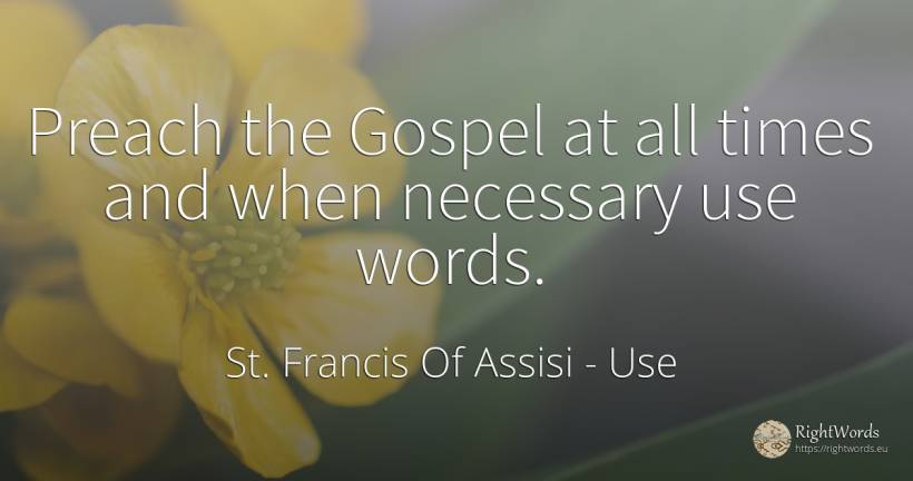 Preach the Gospel at all times and when necessary use words. - Saint Francis of Assisi (Franciscans), quote about use