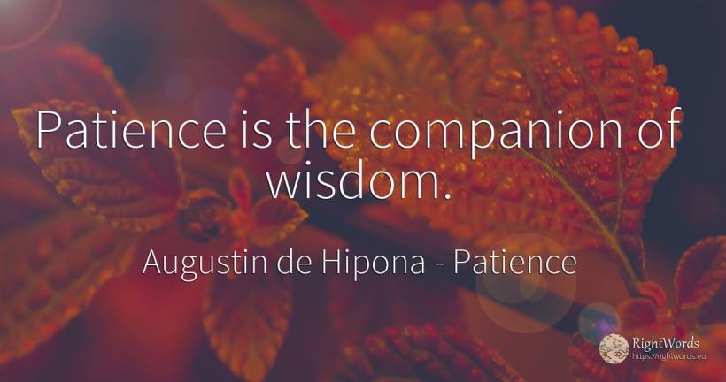 Patience is the companion of wisdom. - Saint Augustine (Augustine of Hippo) (Aurelius Augustinus), quote about patience, wisdom