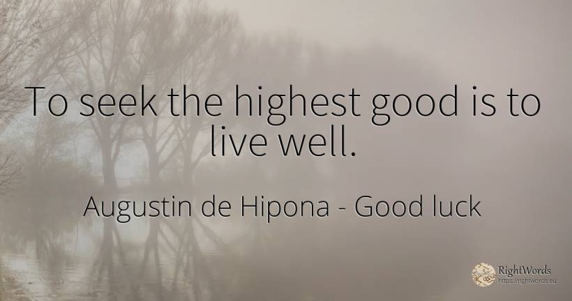To seek the highest good is to live well. - Saint Augustine (Augustine of Hippo) (Aurelius Augustinus), quote about good, good luck