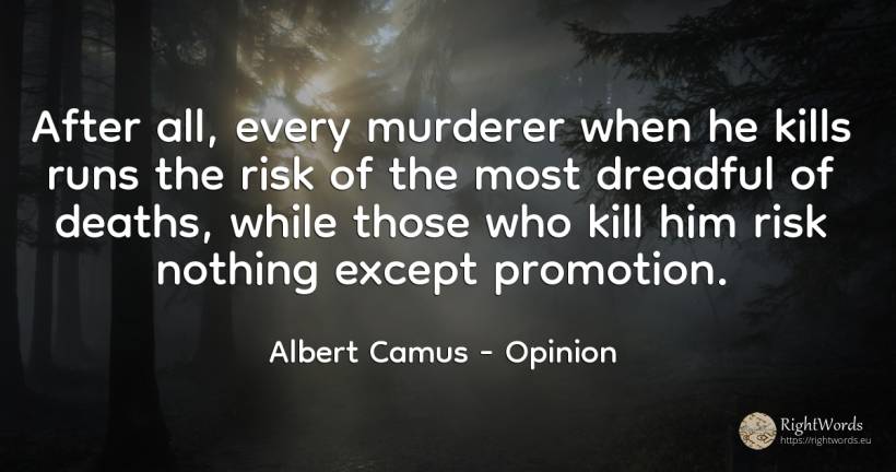 After all, every murderer when he kills runs the risk of... - Albert Camus, quote about opinion, risk, nothing