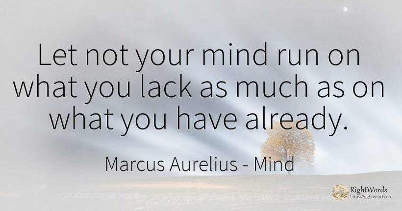 Let not your mind run on what you lack as much as on what... - Marcus Aurelius (Marcus Catilius Severus), quote about mind