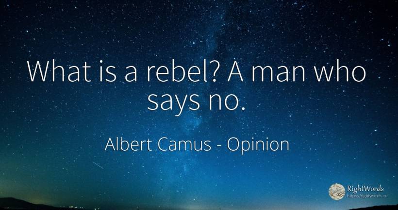 What is a rebel? A man who says no. - Albert Camus, quote about opinion, man