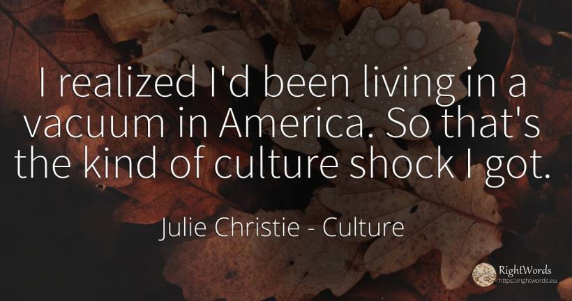 I realized I'd been living in a vacuum in America. So... - Julie Christie, quote about culture