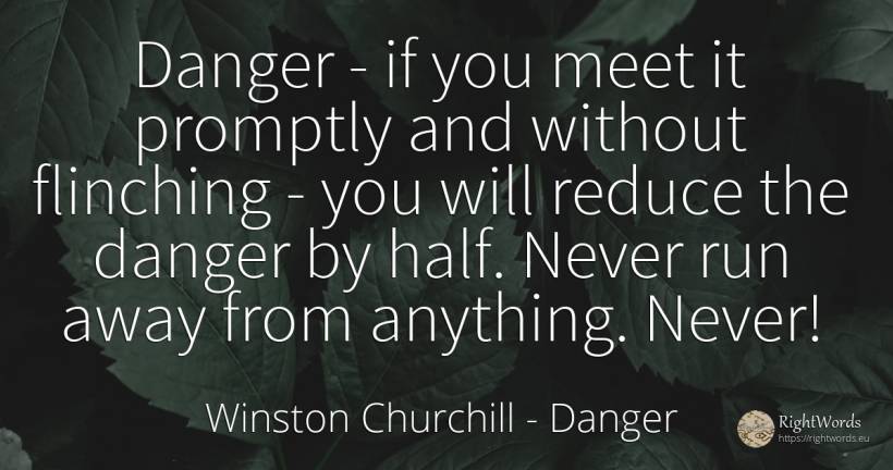 Danger - if you meet it promptly and without flinching -... - Winston Churchill, quote about danger