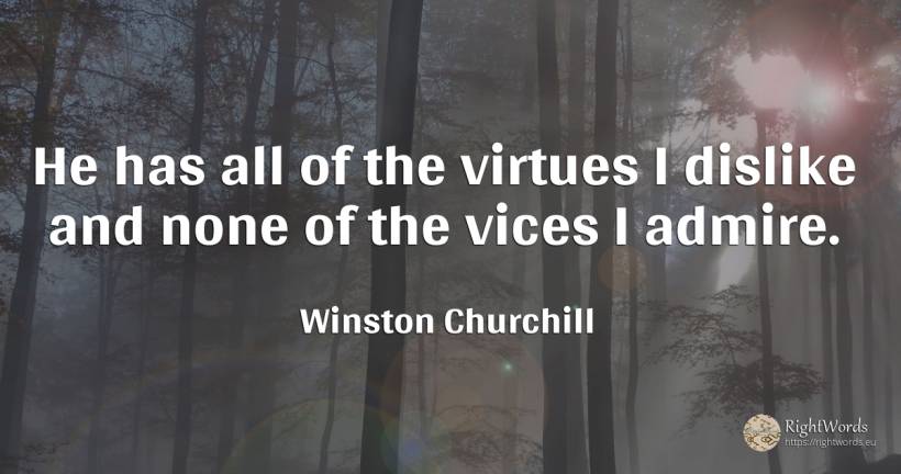 He has all of the virtues I dislike and none of the vices... - Winston Churchill