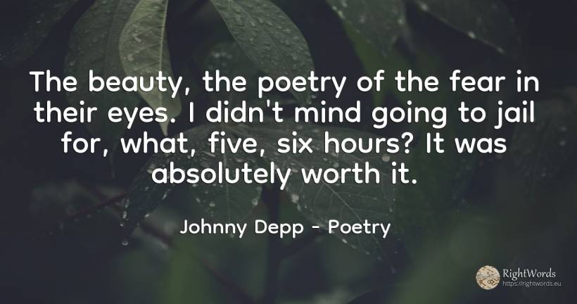 The beauty, the poetry of the fear in their eyes. I... - Johnny Depp, quote about poetry, eyes, beauty, fear, mind