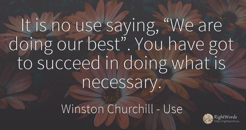 It is no use saying, “We are doing our best”. You have... - Winston Churchill, quote about use