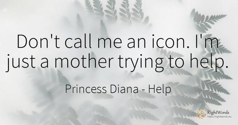 Don't call me an icon. I'm just a mother trying to help. - Princess Diana, quote about help, mother