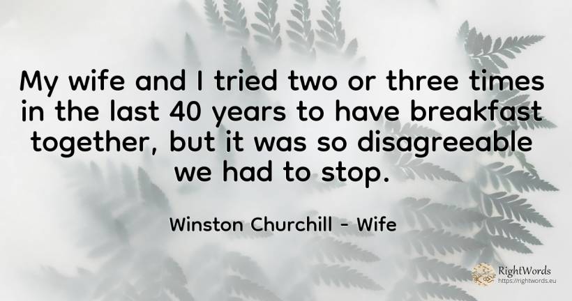 My wife and I tried two or three times in the last 40... - Winston Churchill, quote about wife