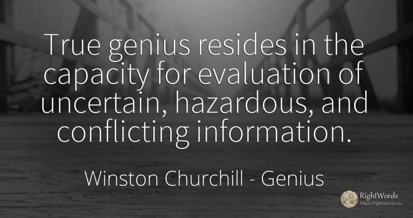 True genius resides in the capacity for evaluation of... - Winston Churchill, quote about unforeseen, genius