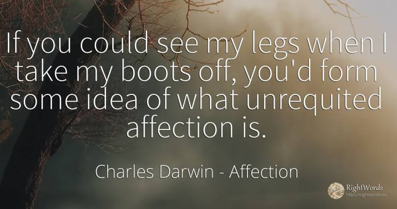 If you could see my legs when I take my boots off, you'd... - Charles Darwin, quote about affection, idea