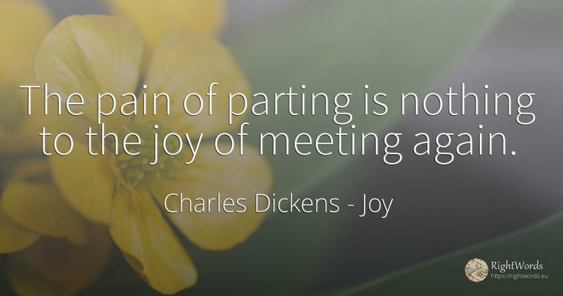 The pain of parting is nothing to the joy of meeting again. - Charles Dickens, quote about joy, pain, nothing