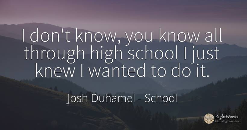 I don't know, you know all through high school I just... - Josh Duhamel, quote about school