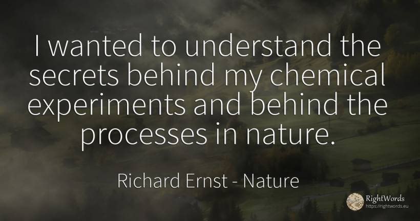 I wanted to understand the secrets behind my chemical... - Richard Ernst, quote about nature
