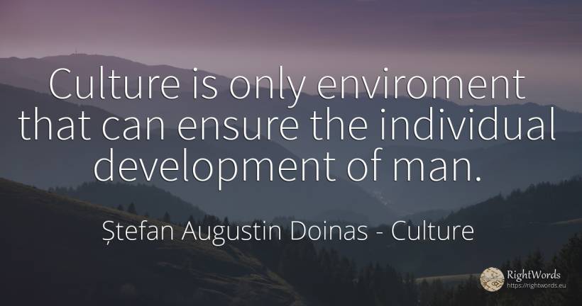 Culture is only enviroment that can ensure the individual... - Ștefan Augustin Doinas, quote about culture, evolution, man