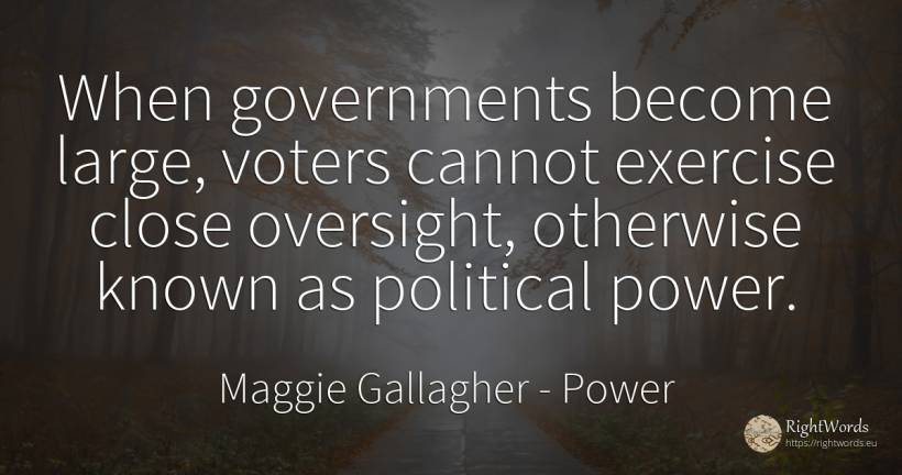 When governments become large, voters cannot exercise... - Maggie Gallagher, quote about power