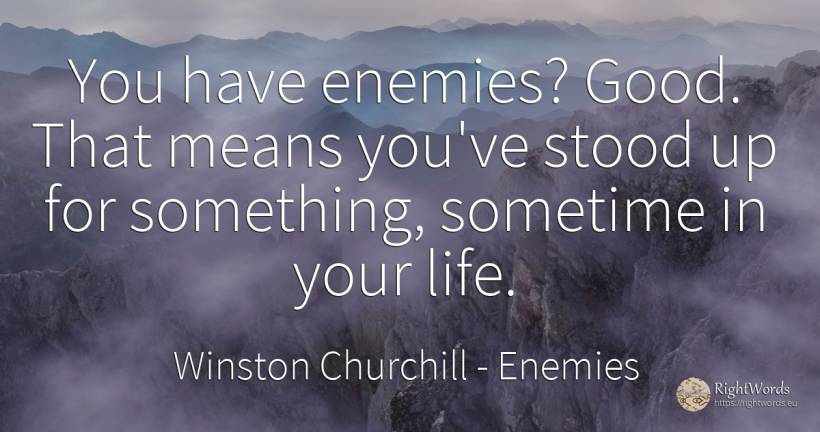 You have enemies? Good. That means you've stood up for... - Winston Churchill, quote about enemies, good, good luck, life