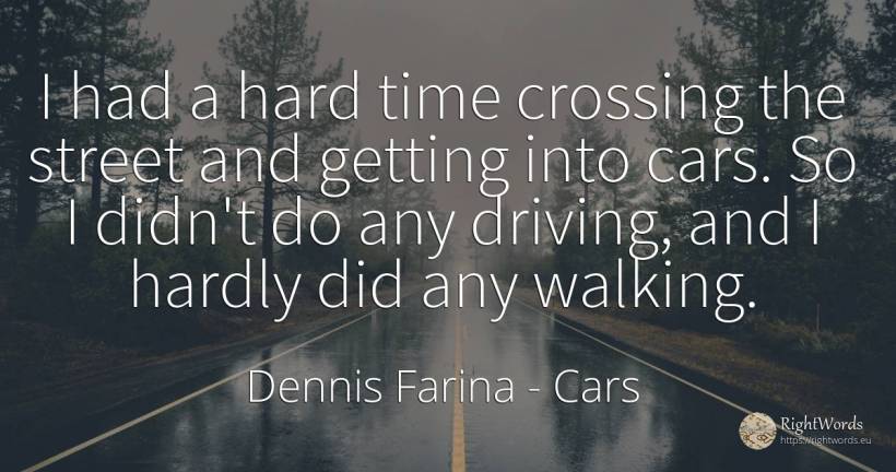 I had a hard time crossing the street and getting into... - Dennis Farina, quote about cars, time
