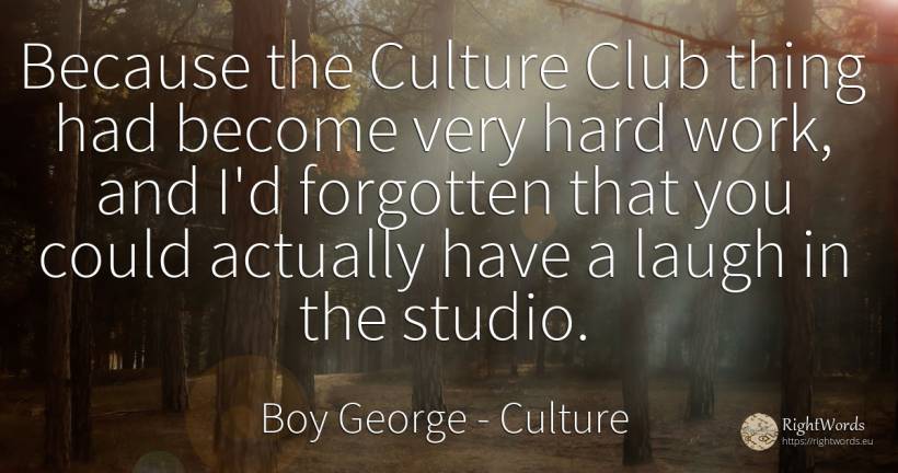 Because the Culture Club thing had become very hard work, ... - Boy George, quote about culture, work, things
