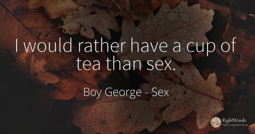 I would rather have a cup of tea than sex. - Boy George, quote about sex