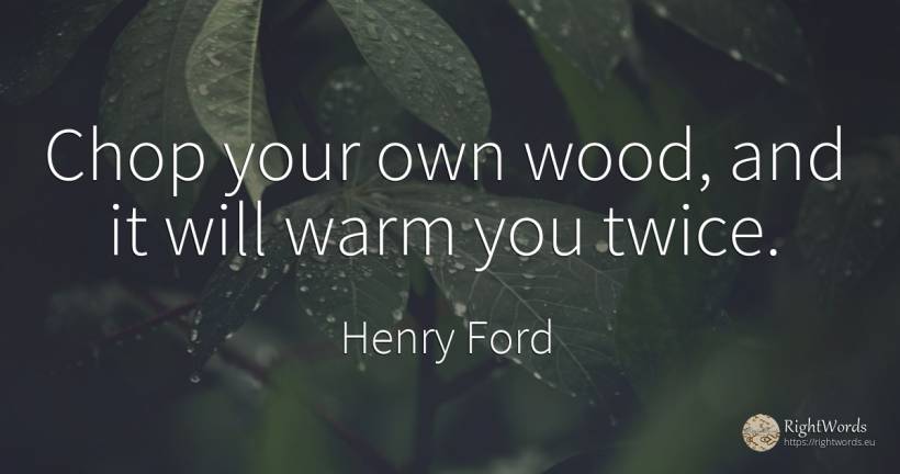 Chop your own wood, and it will warm you twice. - Henry Ford