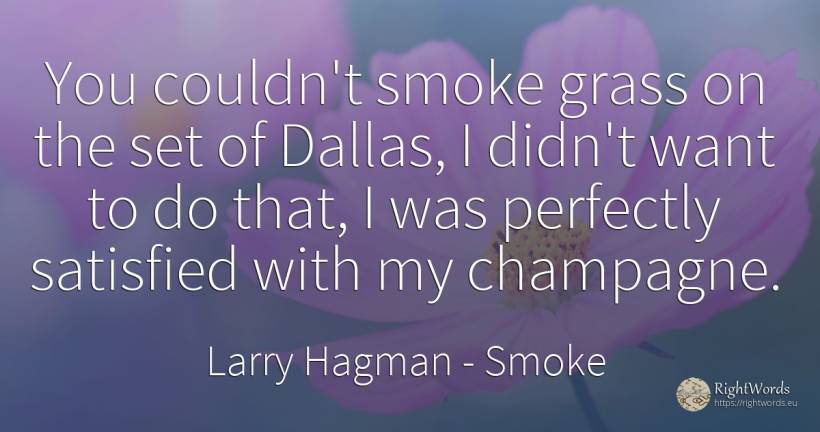 You couldn't smoke grass on the set of Dallas, I didn't... - Larry Hagman, quote about smoke
