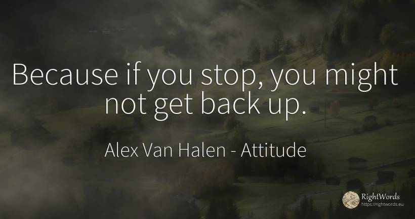 Because if you stop, you might not get back up. - Alex Van Halen, quote about attitude
