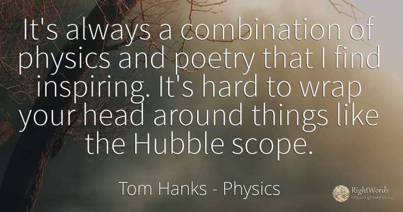 It's always a combination of physics and poetry that I... - Tom Hanks, quote about physics, heads, poetry, things