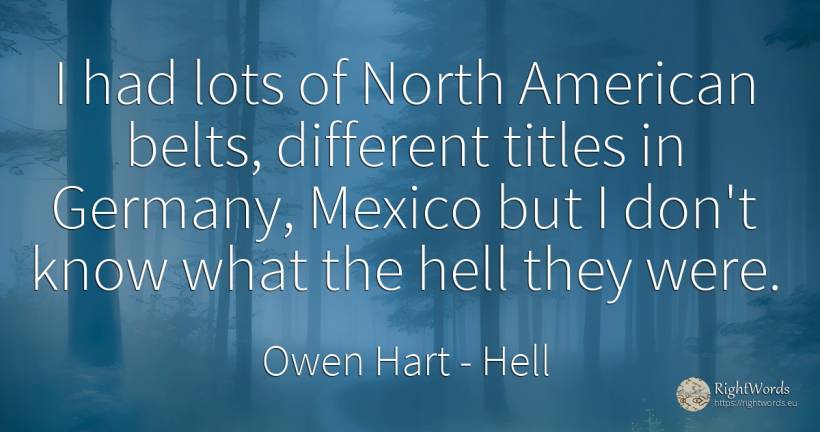 I had lots of North American belts, different titles in... - Owen Hart, quote about hell, americans