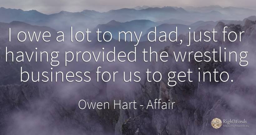 I owe a lot to my dad, just for having provided the... - Owen Hart, quote about affair