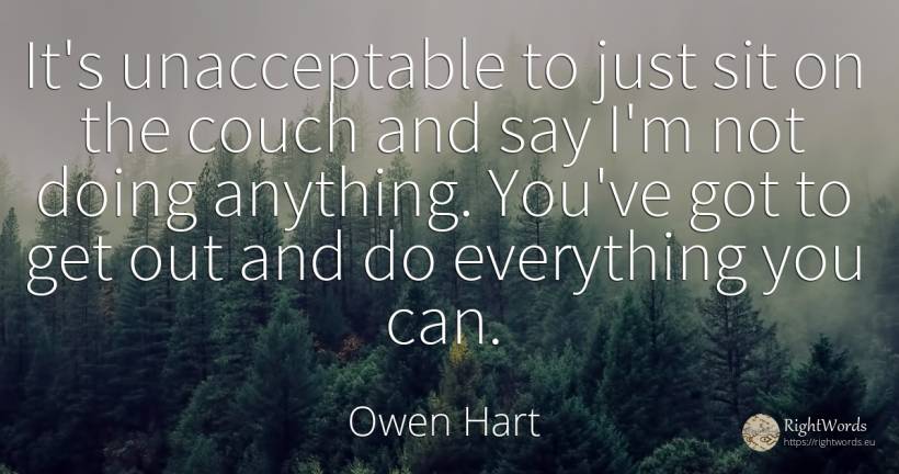 It's unacceptable to just sit on the couch and say I'm... - Owen Hart