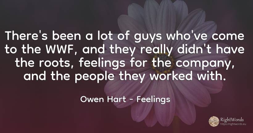 There's been a lot of guys who've come to the WWF, and... - Owen Hart, quote about feelings, companies, people