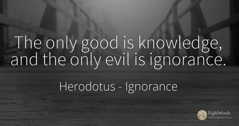 The only good is knowledge, and the only evil is ignorance. - Herodotus, quote about ignorance, knowledge, good, good luck