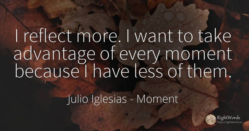 I reflect more. I want to take advantage of every moment... - Julio Iglesias, quote about moment