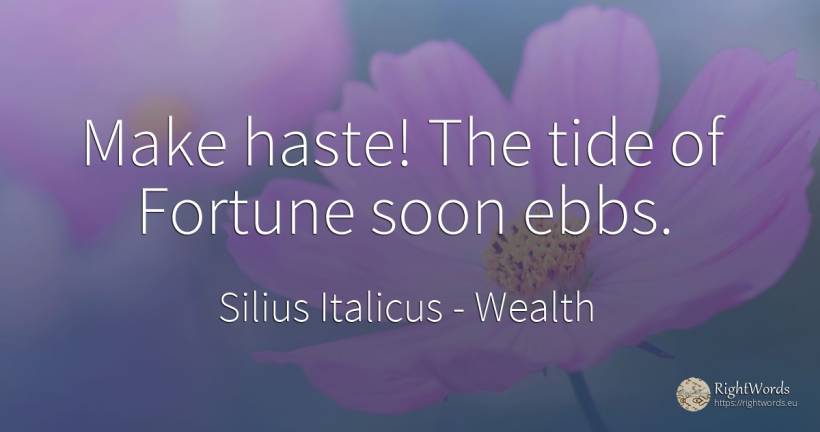 Make haste! The tide of Fortune soon ebbs. - Silius Italicus, quote about wealth